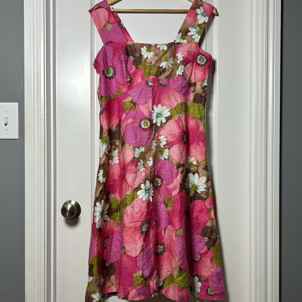 Handmade Cotton Bold Mod Floral A-Line Midi Dress 60s/70s Groovy Retro Mod Style